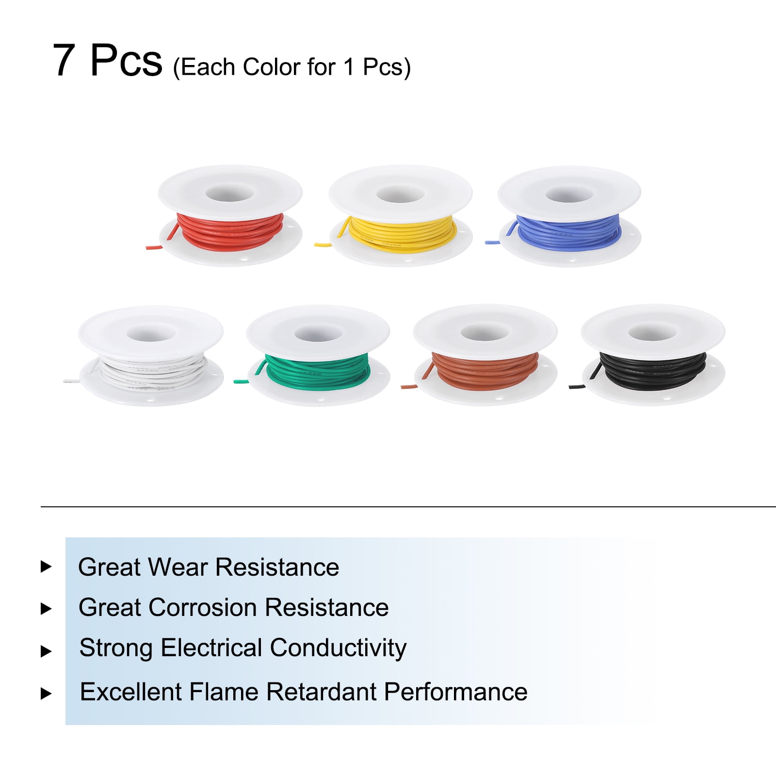 24 Gauge Silicone Wire 24AWG Stranded Wire Tinned Copper Wire High Temp Wire Spool 7 Color 9m/29.5ft 7pcs