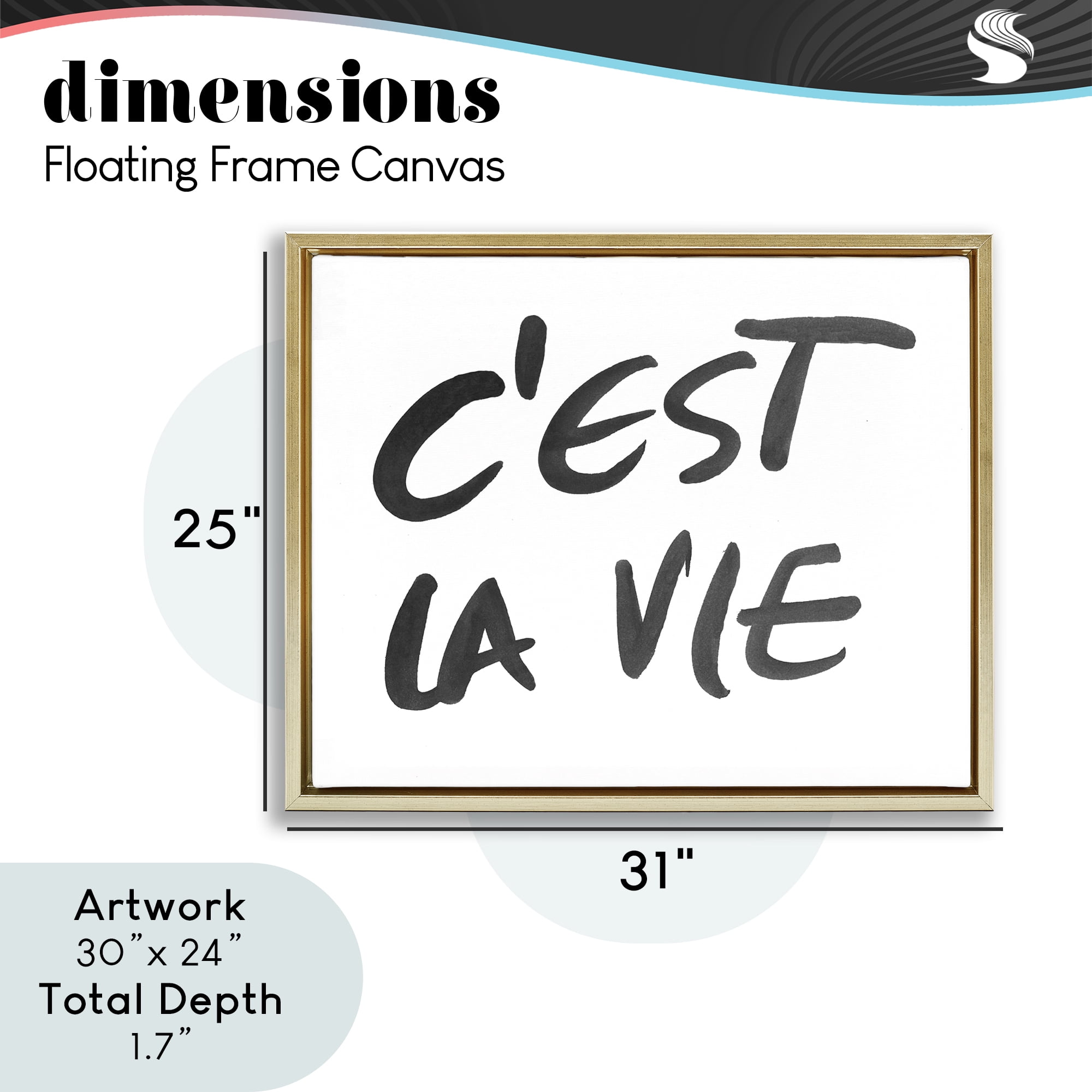 Stupell Industries C'est La Vie Minimal Text Gold Framed Floater Canvas Wall Art, design by SD Graphics Studio