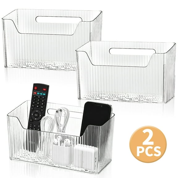 2 Pack Wall Mount Storage Bins, Stackable Clear Plastic Organizer Caddy Hook On Hanging Basket for Bathroom, Kitchen, Shower, Cabinet, Pantry