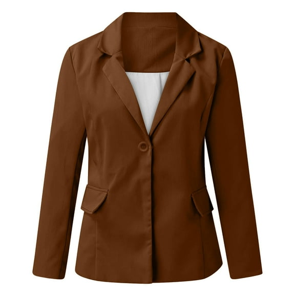 Vedolay Tops Women's Lapel Neck Long Sleeve Blazer Button Front Fashion Jacket,Coffee 3XL