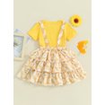 thumbnail image 4 of Bagilaanoe 2Pcs Toddler Baby Girls Overalls Dress Set Ribbed Short Sleeve Tops + Daisy Suspender Skirt 18M 24M 3T 4T 5T 6T Kids Casual Clothes, 4 of 9