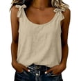 thumbnail image 5 of Comdrip Crop Cotton Linen Tank Tops for Women Bowknot Ruched Crew Neck 2026 Summer Casual Sleeveless Fitted Loose Fit Beige L, 5 of 9