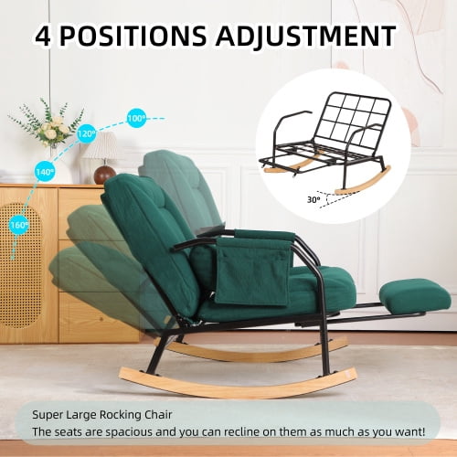 Oversized Corduroy Nursery Glider Rocker Recliner, Pull-Out Footrest, Adjustable Backrest, Green