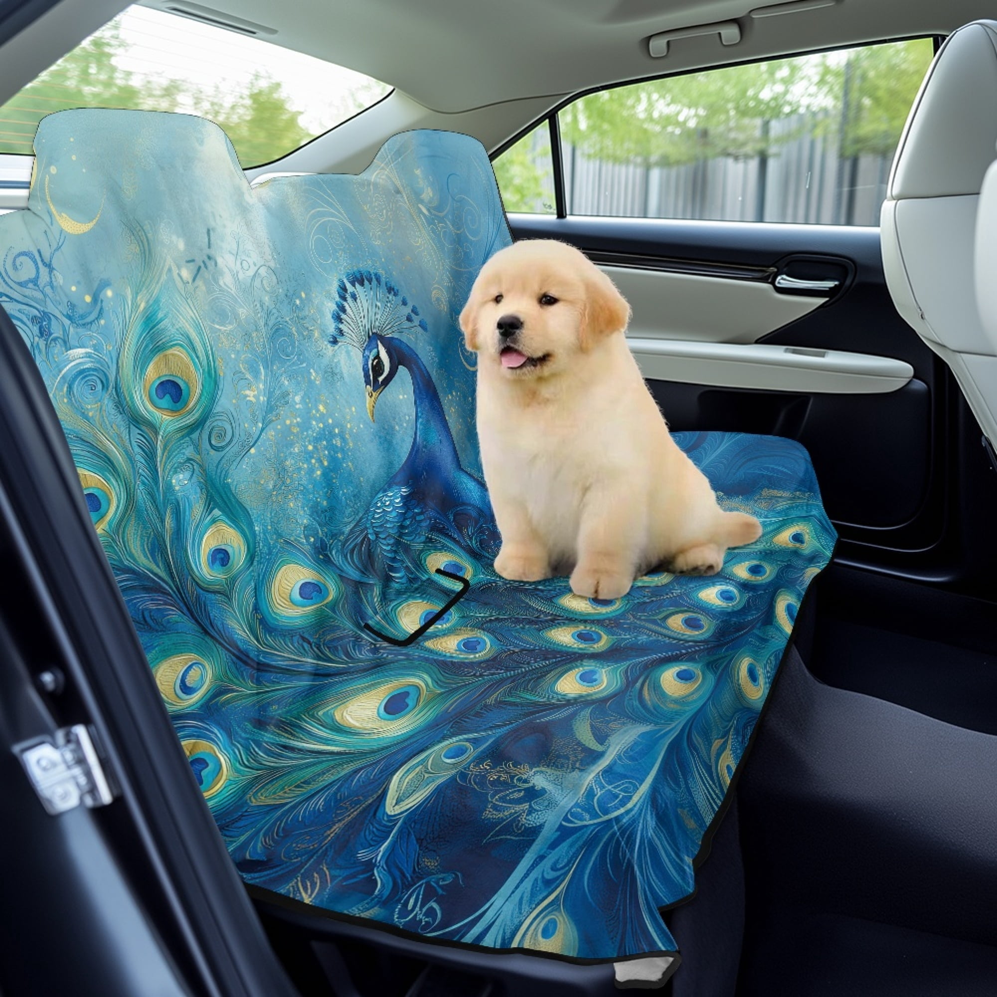 Drydeepin Blue Peacock Car Seat Cover Towel Backseat Breathable Rear Bench Towel Seat Covers Non-Slip Universal Fit for Sedan Trucks Van SUV, Automotive Seat Protector