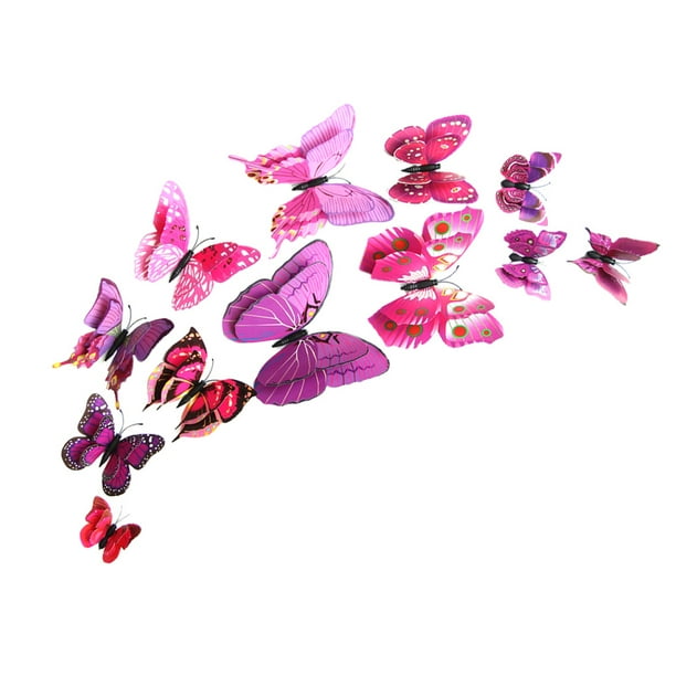 Juego de 12 pegatinas de pared de mariposas 3D, pegatinas de pared, calcomanías de pared, decoración de pared Púrpura