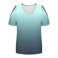 thumbnail image 5 of Cavosen Women Tops Short Sleeve Casual Summer Off Shoulder Sleeve Dressy T Shirts Pullover Tunic V Neck Loose Tees Gradient Fashion Blouse Resort Going out Shirts Green 2XL, 5 of 6
