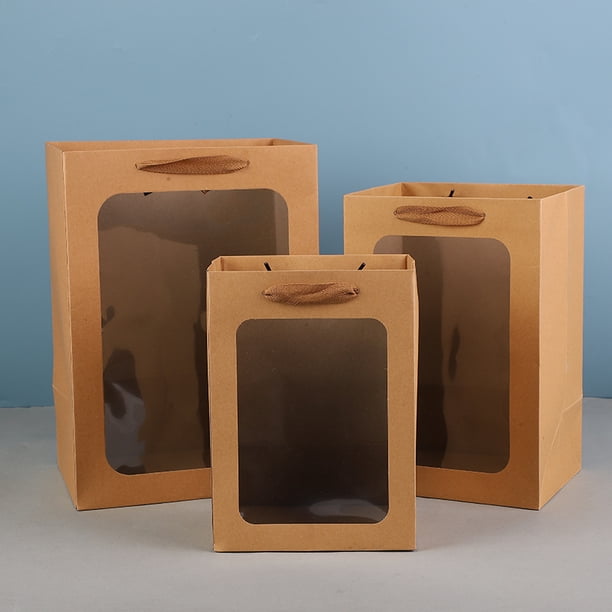 Xiao Hua Regalo, flores frescas, bolsas de embalaje para cajas de regalo, bolsas de regalo con ventana transparente, flores frescas, recuerdos, bolsas de embalaje para muñecas (marrón, grande)