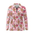 thumbnail image 4 of Yuyamidu Gingerbread Man Long Sleeve Golf Shirt for Women Cute Pink Tennis Tops Christmas Running Shirt with Collar Sports Athletic T-Shirt Plus Size S, 4 of 8