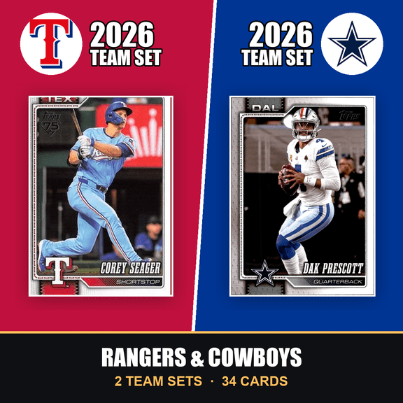 Collectible 2026 Topps Texas Rangers & Dallas Cowboys Team Set Combo - Baseball + Football 2-Sport Bundle - Corey Seager & Dak Prescott