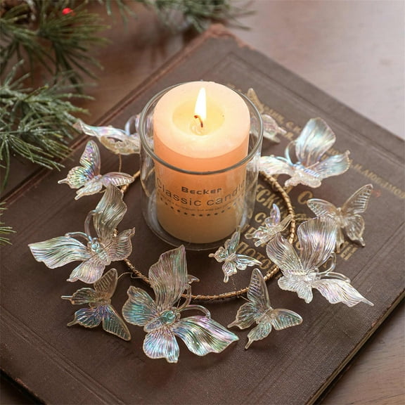 Taicans 8.6in Crystal Clear Colorful Butterfly Candle Ring Wreath - Elegant Holiday Decor for Christmas & Valentine's Day Tables,Perfect Gift or Desktop Decoration,Sparkling Candlestick Centerpiece‌