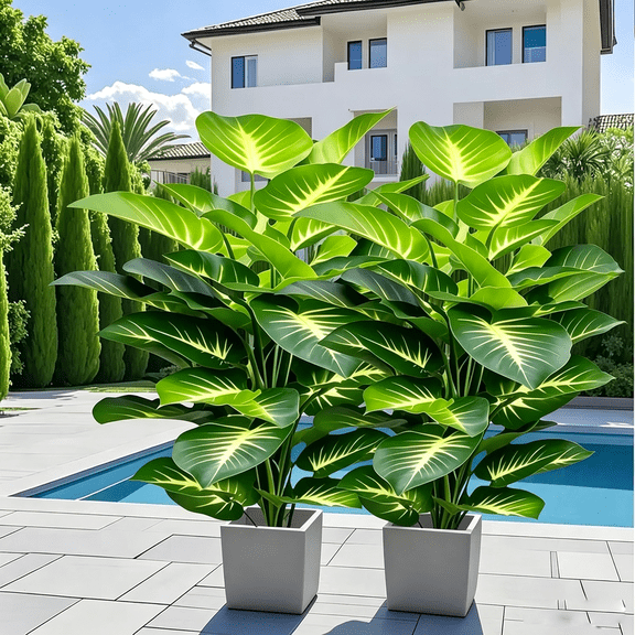 2 Pack Large Artificial Dieffenbachia Plant, Realistic Faux Tropical Green Foliage Stems, Fake House Plant for Indoor Living Room Bedroom Office Home Decor