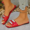 thumbnail image 5 of absuyy Womens Slide Sandals Square Toe Flat with Rhinestone Straps, Casual Glam Sliders Lightweight Comfortable Everyday Walking Shoes Red,Size 6.5, 5 of 9