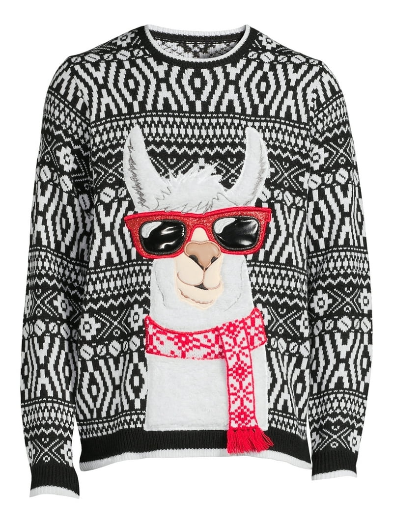 Holiday Time Men's Fa La Llama Ugly Christmas Sweater, Festive