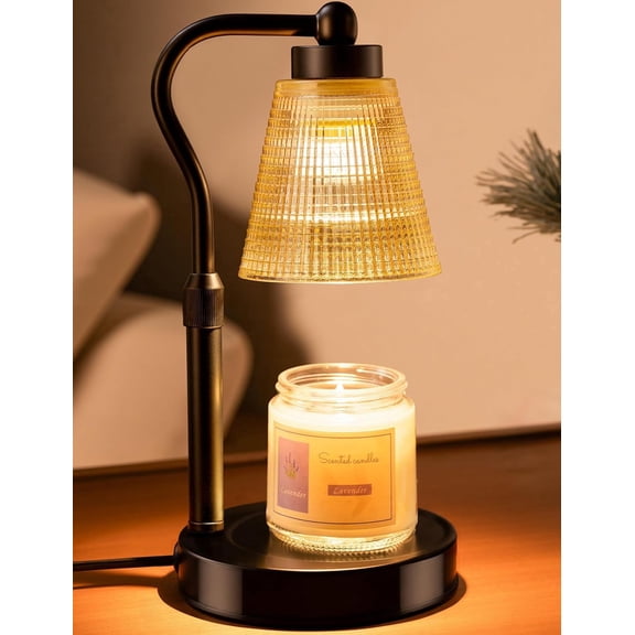 Asoricing Candle Warmer Lamp, Height Adjustable & Dimmable with 2/4/8H Timer, 2*50W Halogen Wax Melter Warmer for Home Office Décor, Flameless & Smokeless, Gift for Women Mom, Black-Amber