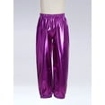 thumbnail image 4 of inlzdz Kids Girls Shiny Metallic Hip Hop Jazz Dance Pants Elastic Waist Wide Leg Trousers Streetwear Purple 110, 4 of 7