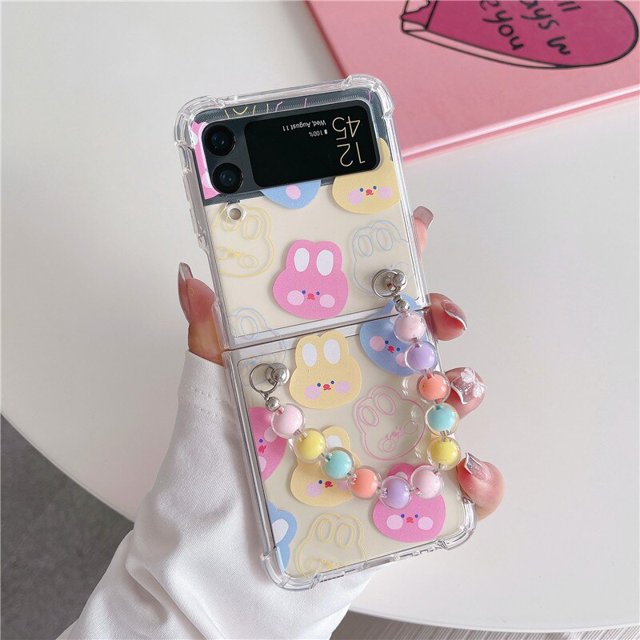 Funda de teléfono con diseño de conejo bonito para Samsung Galaxy Z, funda de silicona con tapa para Z Flip3 Flip4 5G, funda con correa para la muñeca a la moda, documento zhangmengya LED
