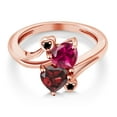 thumbnail image 3 of Gem Stone King 18K Rose Gold Plated Silver Red Created Ruby Red Garnet and Black Diamond Ring for Women (1.90 Cttw, Heart Shape 6MM, Gemstone July Birthstone, Size 8), 3 of 6