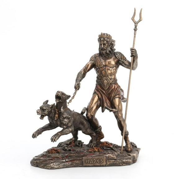 Hades Holding Staff With Cerberus Statue