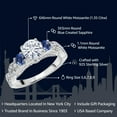thumbnail image 2 of Gem Stone King 1.35 Cttw White Moissanite and Blue Created Sapphire 3-Stone Engagement Ring for Women | 925 Sterling Silver | Round 6MM and 3MM | Three Stone Wedding Anniversary Promise Ring | Size 7, 2 of 5