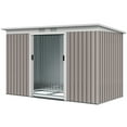 thumbnail image 1 of Outsunny 9' x 4' Garden Metal Storage Shed Outdoor Equipment Tool Box with Foundation Kit, Ventilation & Doors, Light Grey, 1 of 7
