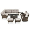thumbnail image 3 of PARKWELL 8-Piece Outdoor Sectional Furniture Set with Fire Pit Table,Patio Wicker L Shaped Couch High Back Conversation Set with Swivel Glider for Garden Yard,Brown Wicker Beige Cushion, 3 of 13