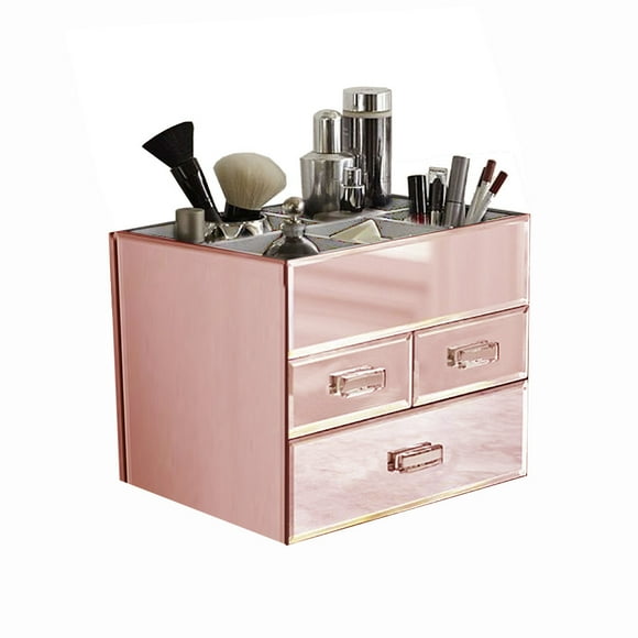 OnDisplay Miro Organisateur de Maquillage/bijoux en Verre Miroir à 3 Tiroirs - Rose Gold