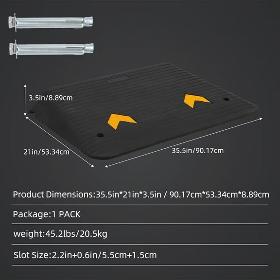 Towallmark Rubber Threshold Ramp – 3.5" Rise Wheelchair Door Ramp, Recycled Rubber Power Curb Ramp, Non-Slip Surface, Rated for 33,000 lbs Load Capacity