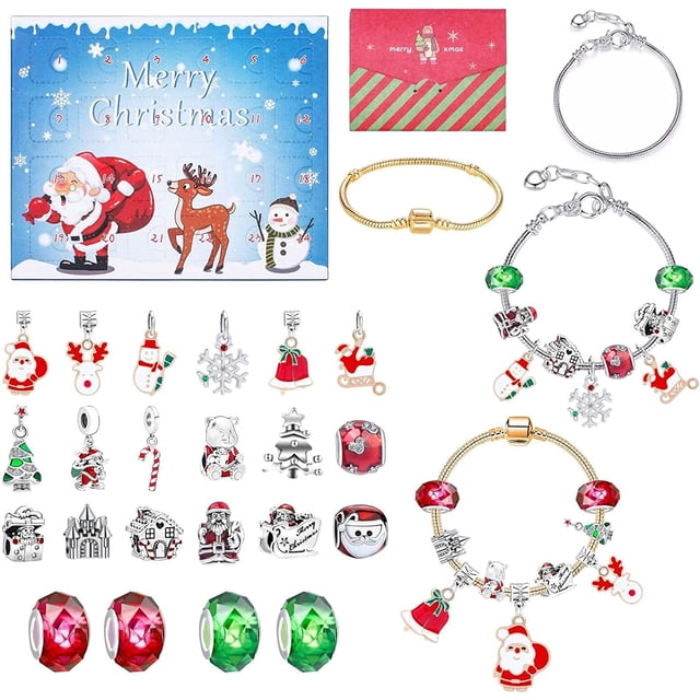 Kit para hacer joyas, pulsera con dijes, collar, regalo, juego de abalorios de aleación, juguetes de bricolaje para niños, pulseras, regalos de cumpleaños para niñas, 24 compartimentos, sobre de Advi JAMW Sencillez