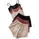 thumbnail image 1 of Conjunto de 3 conjuntos de camisetas sin mangas con botones frontales y pantalones cortos con lazo frontal para mujer, conjunto de ropa de dormir Beige, negro y rosa. XL Beige, negro y rosa. XL Xishao ropa, 1 of 2