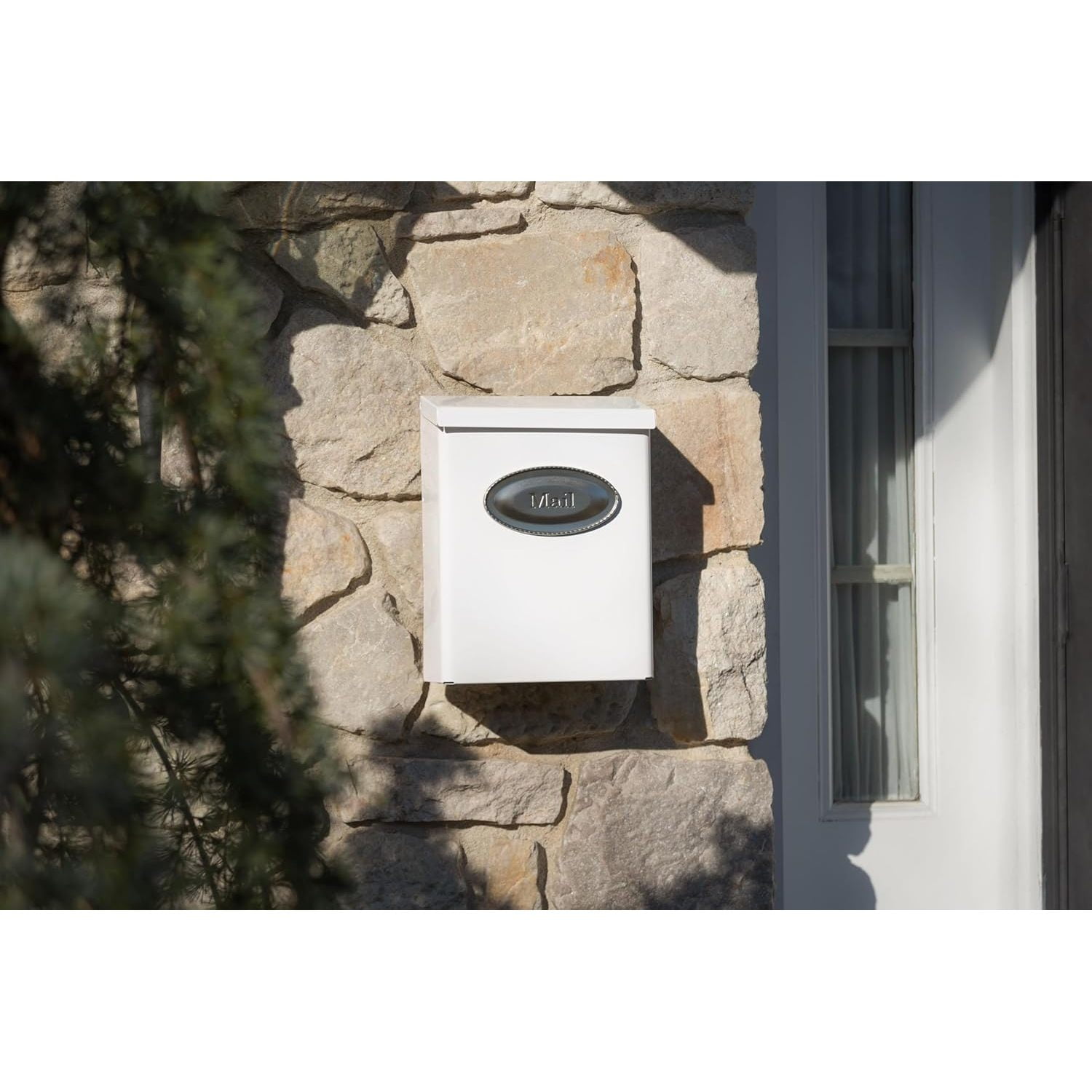 Architectural Mailboxes Designer Galvanized Steel, Locking Wall Mount Mailbox, White with Satin Nickel