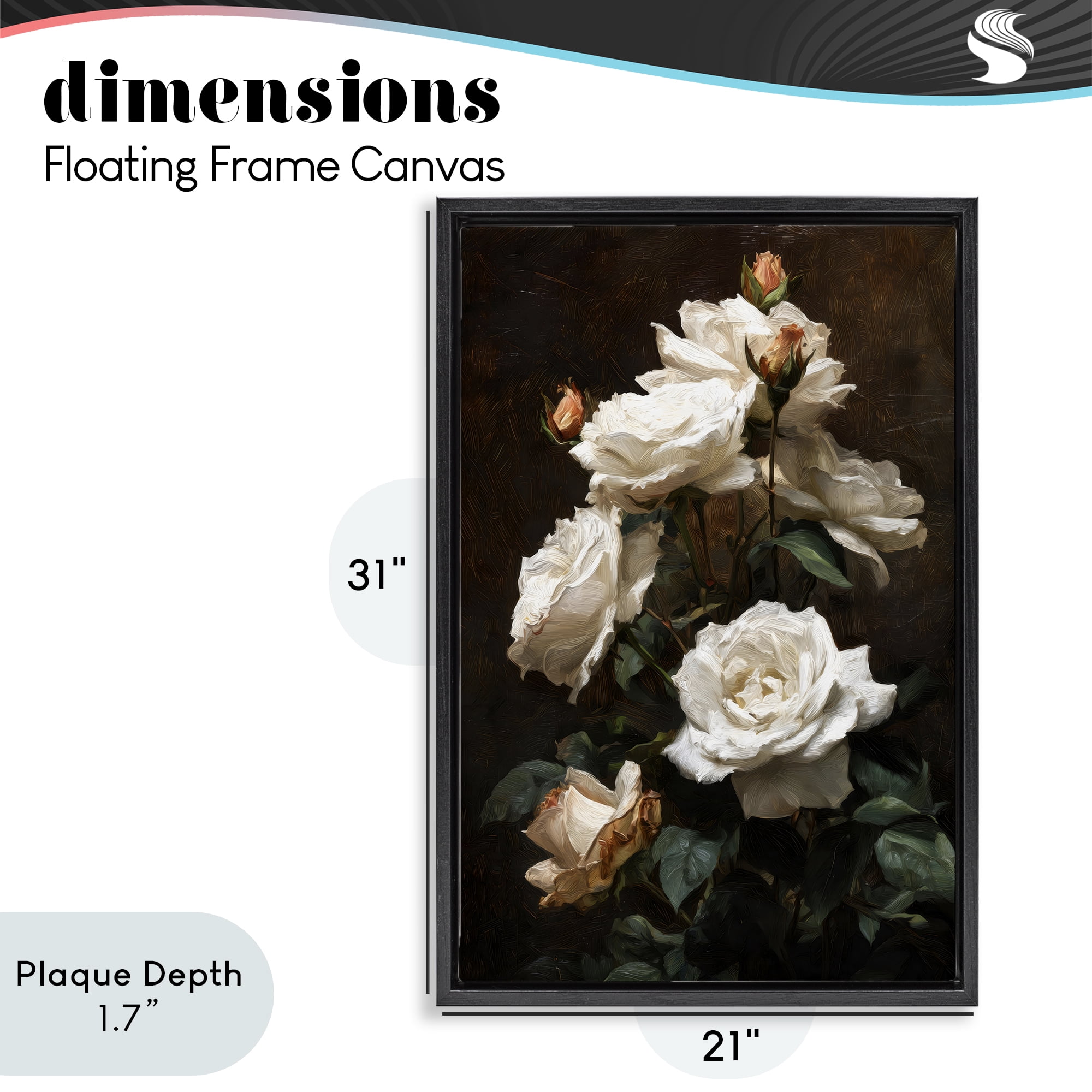 Stupell Industries Tower of White Roses Black Framed Floater Canvas Wall Art, design by Petal Prints Design