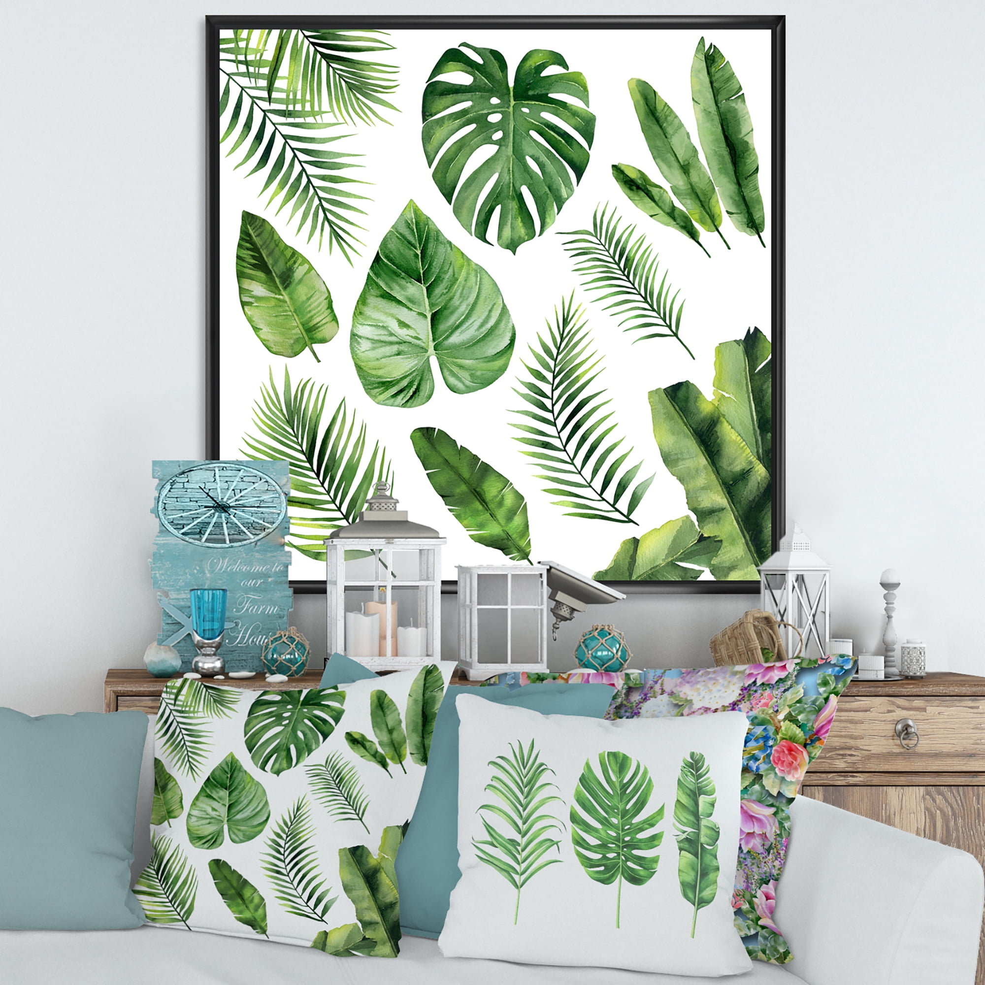 Designart 'Close Up Of Tropical Leaf Of Monstera V' Farmhouse Framed Canvas Wall Art Print