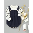 thumbnail image 4 of Toddler Baby Knit Sweater Rompers Striped Casual Fake Two Piece Warm Long Sleeve Jumpsuit, 4 of 9