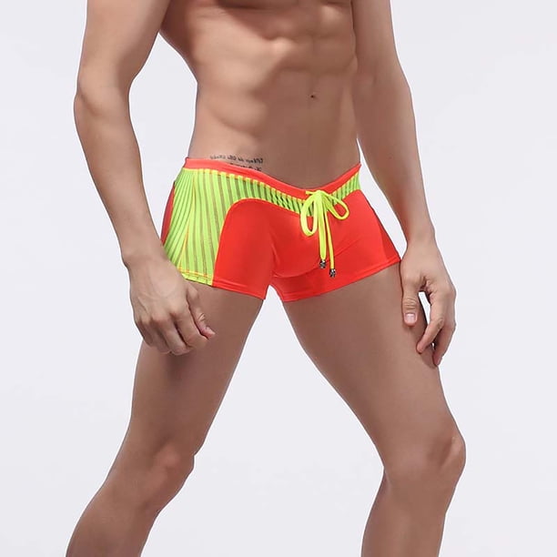 Calzoncillos de natación de secado rápido de aguas termales con cordón a rayas de color sólido de cintura baja para hombres Pompotops qyievc7624