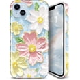 thumbnail image 1 of czcpp-Compatible with iPhone 15 Case Sparkle Glitter Retro Oil Painting Printed Flower Design Slim Shockproof Protective TPU Soft Silicone Cover Phone Case Blue Pink, 1 of 4
