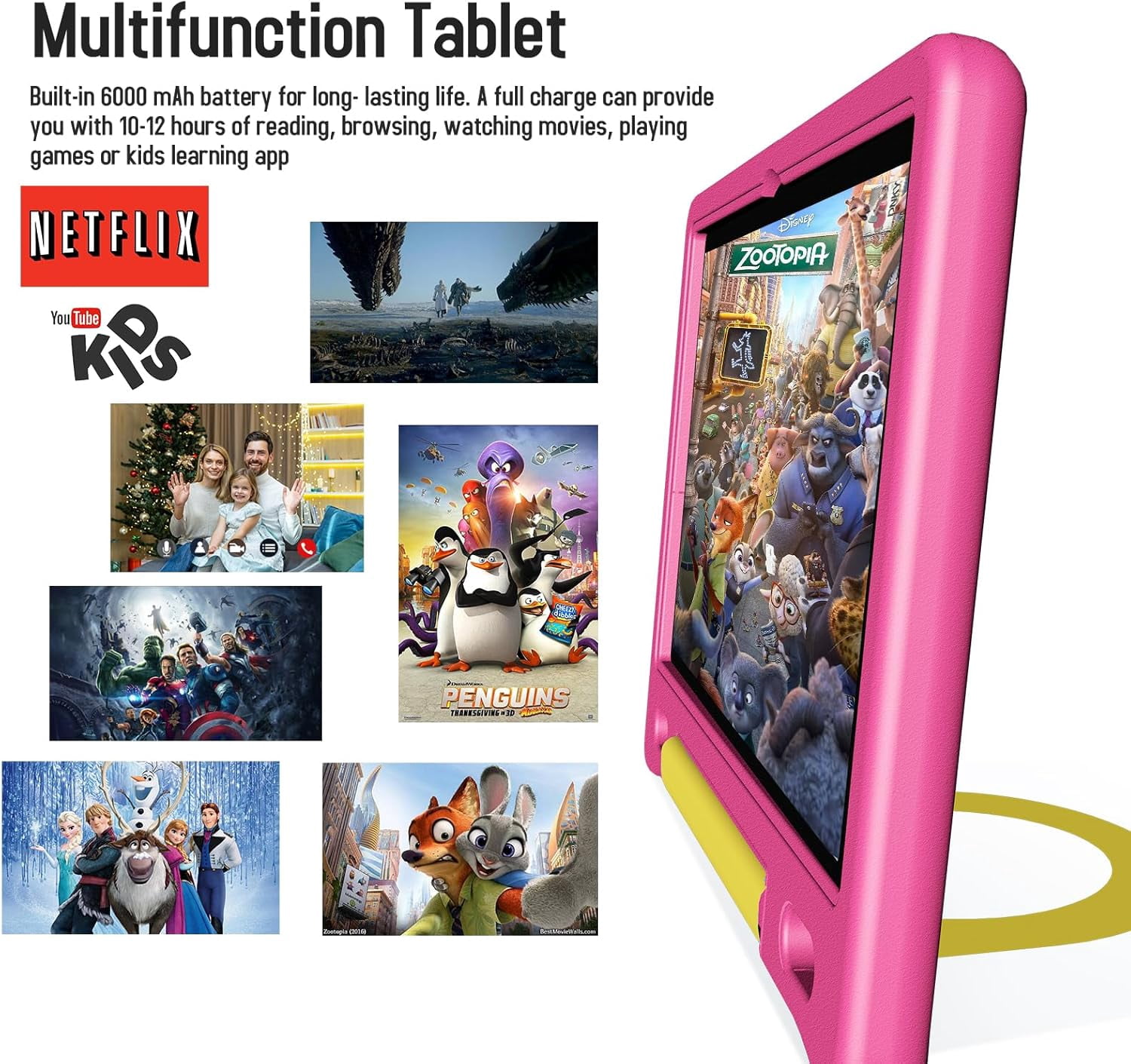 Kids Tablet with Strap, Android 14 Tablet for Kids 10 inch , Toddler Tablet Octa-Core 64GB 1TB Expandable, Children's Tablet with Case, Bluetooth WiFi Parental Control Dual Camera, 12-hr battery