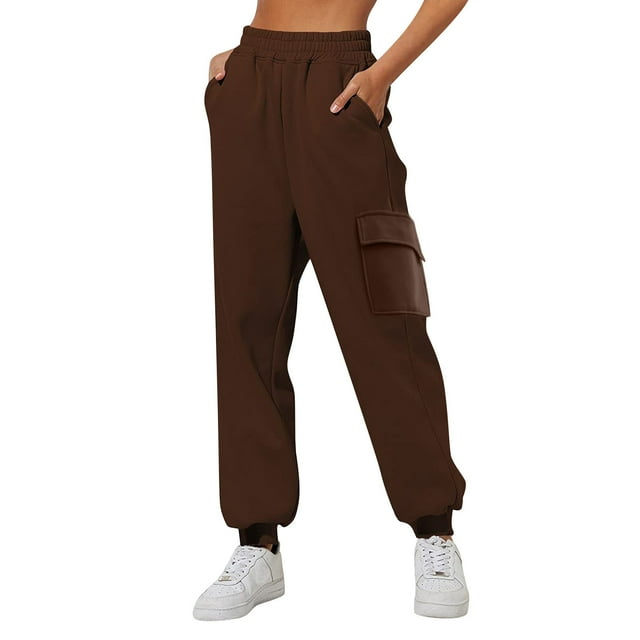 Women’s High Waist Yoga Pants - Fleece Lined, Elastic Waist, Side Pockets, Polyester, Workout Sweatpants