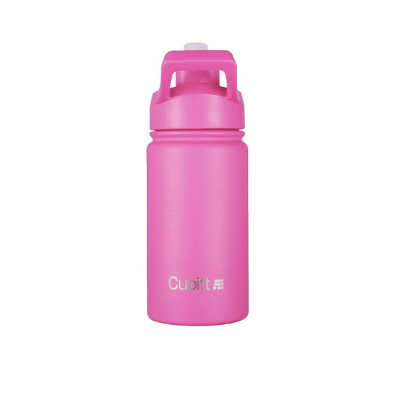 Cubitt Kids Water Bottle 14 oz with Straw Lid, Insulated Stainless Steel, Double Walled Tumbler Travel Cup, Thermo Mug, Leak Proof, Cold for up to 24 hours, Hot for up to 12 hours Hot Pink