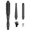 KIPOZI 3 in 1 Curling Iron Wand Set, Curling Wand W/ 2 Interchangeable Ceramic Barrel and 1 Brush, Dual Voltage
