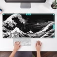 thumbnail image 3 of Japanese Style Desk Mouse Mat Large Minimalist Pad Non-Slip Base 35.4x15.7" Black and White Waves, 3 of 7