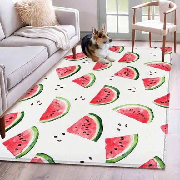 Summer Watermelon Area Rug 3x5 Washable Rug Non Slip Modern Tropical Fruit Watercolor Large Area Rug Indoor Floor Carpet for Entryway Bedroom Kitchen Living Room Home Office Dining Room Nursery