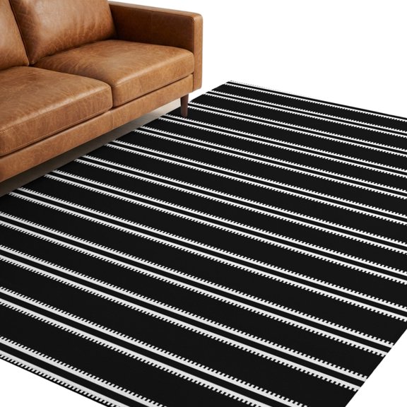 Black White Stripes Area Rug 5x7ft Modern Black Verticals Lines Non-Slip Washable Rectangle Rugs Soft Felt Indoor Floor Mat for Bedroom Kitchen Living Room Bathroom