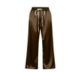 thumbnail image 4 of Capris Pants for Women Plus Size Satin Drawstring Elastic Waist Cropped Pants Summer Casual Solid Baggy Comfy Straight Leg Pant with Pockets, 4 of 9