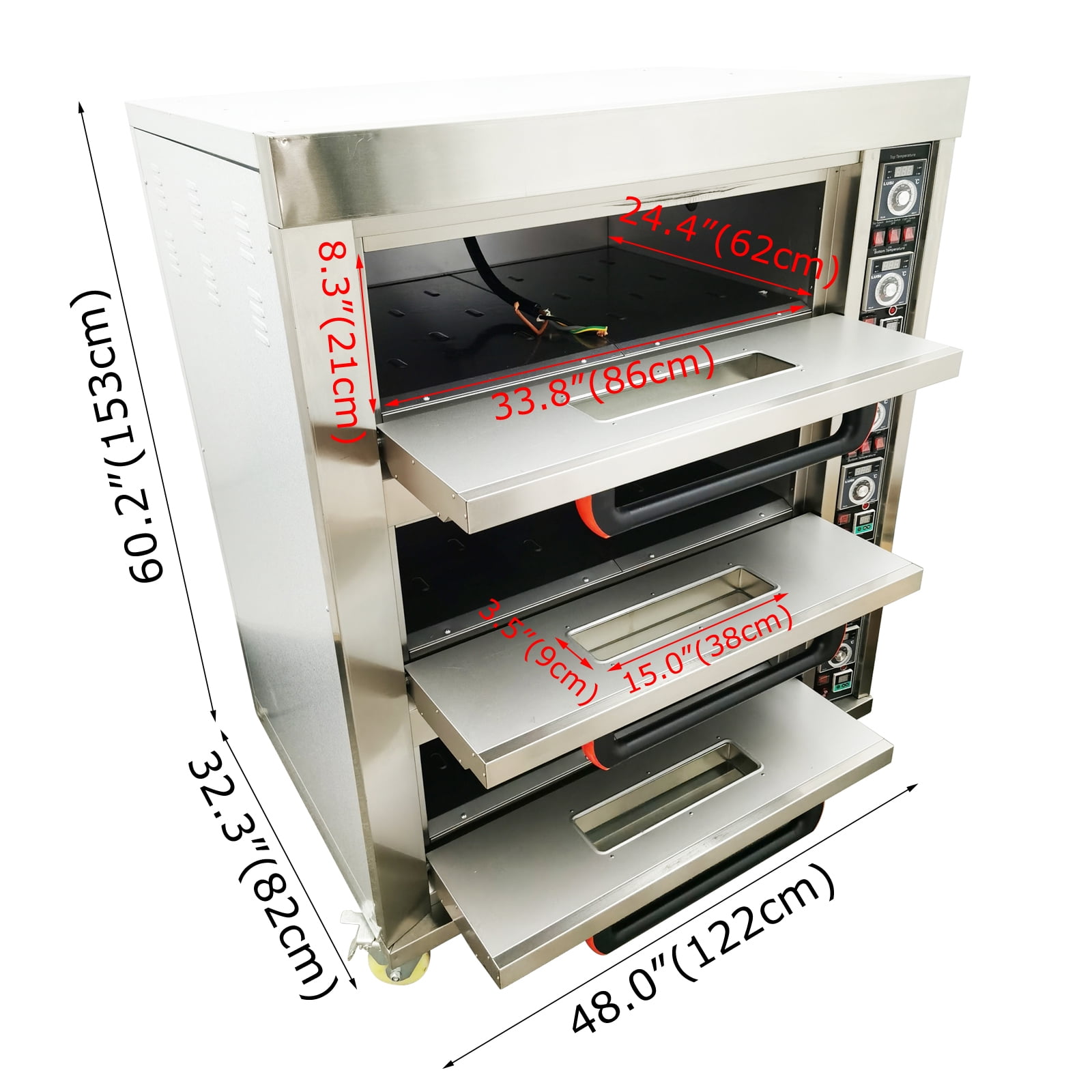 Techtongda Commercial Movable Three-layer Electric Triple Pizza Oven 6 Baking Sheets 220V