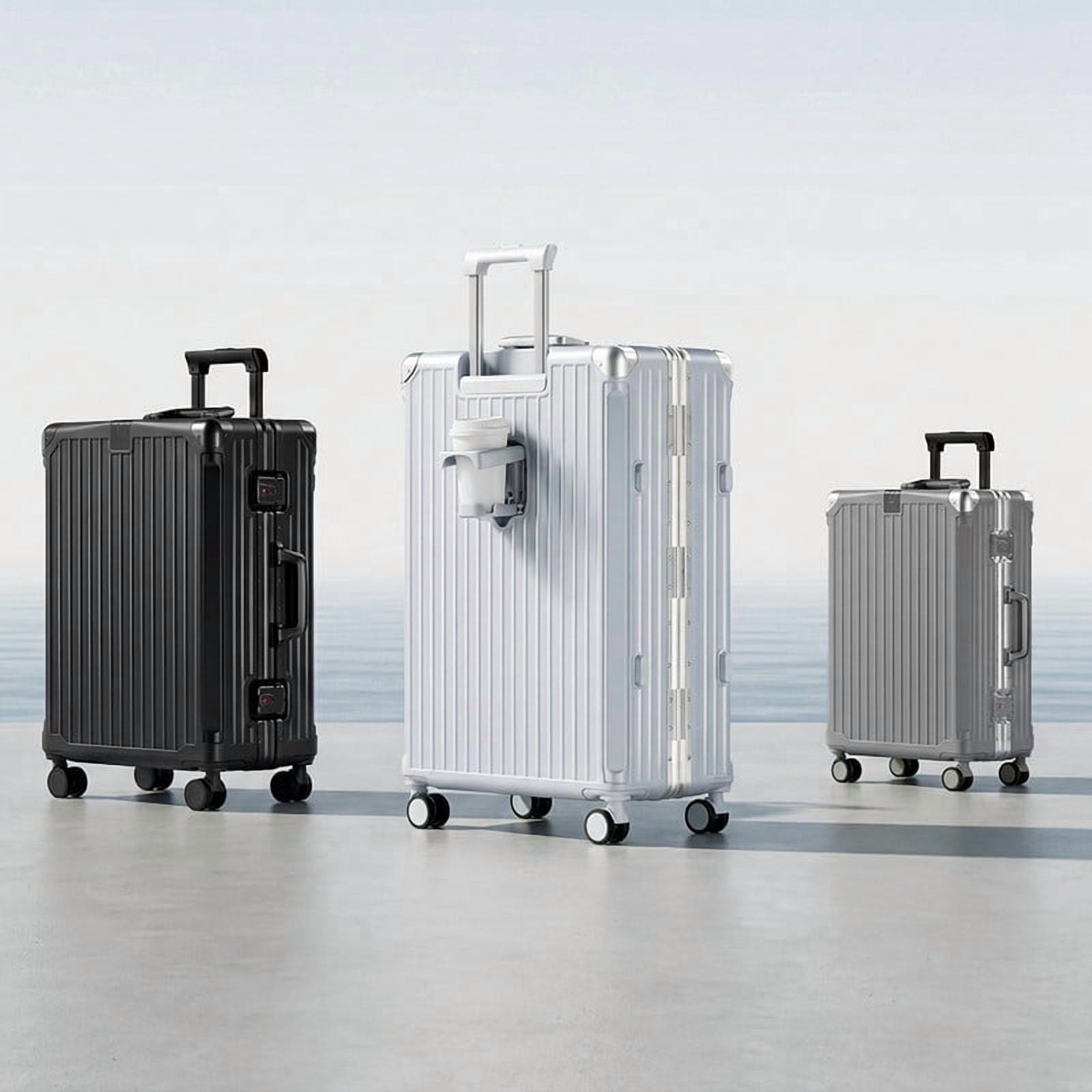 Luggage 28 inch Aluminium Frame PC ABS Hardside with Spinner Wheels PC+ABS Suitcase with TSA Lock 28 inch Carry on Luggage Silver