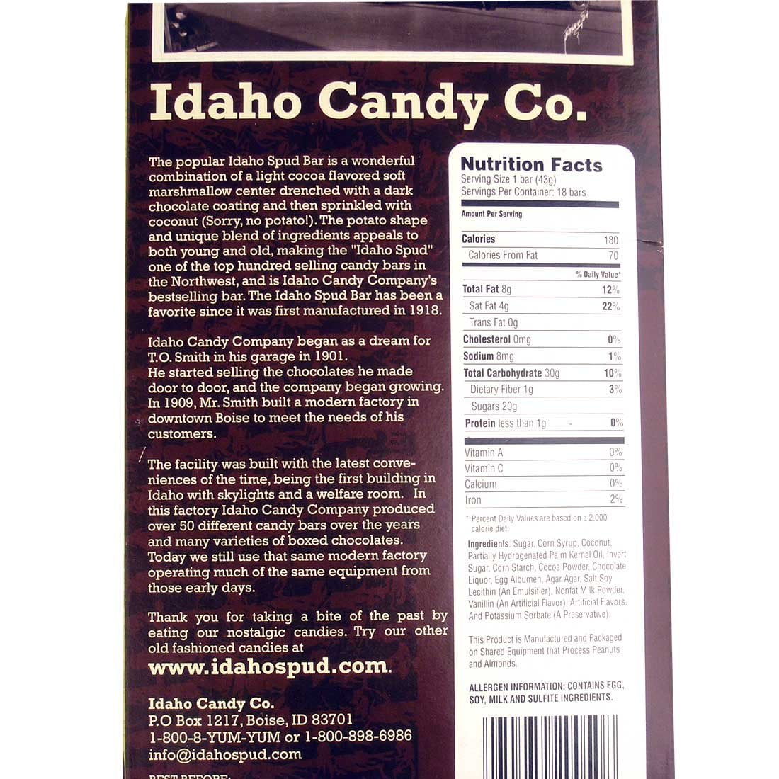 Owyhee Idaho Spud Chocolate Candy Bars - 18 Ct. Case
