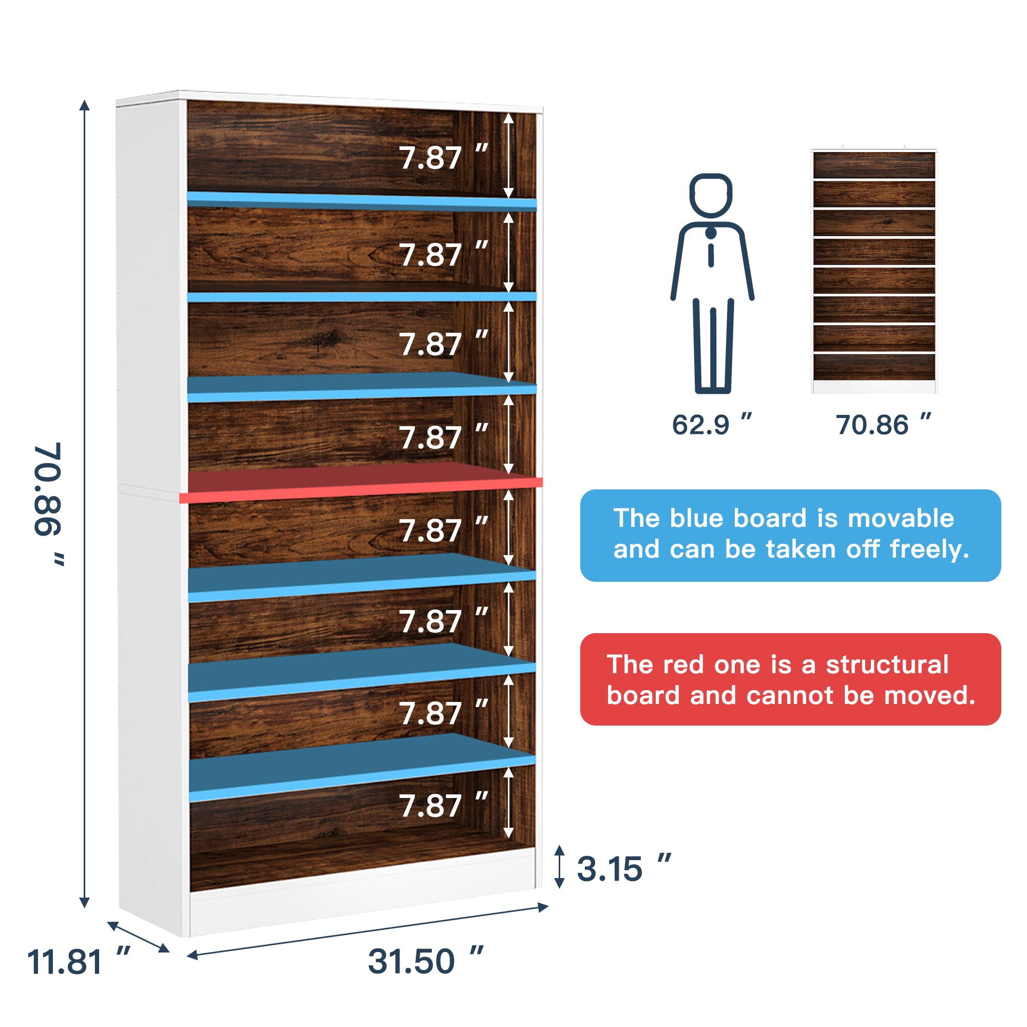 Demi Bonn Wooden Shoe Rack 9-Tier Shoe Storage Organizer Entryway Shoe Shelf, 40-45 Pairs Freestanding Shoe Cabinet, White & Brown