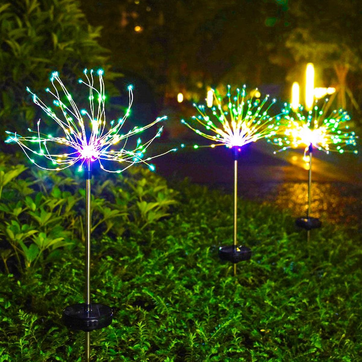 2 Pack Cool White Fireworks Garden Solar Lights,150LED 2 Flashing Modes Wire String Firework Lights Landscape Light Fireworks Trees for Walkway Patio Lawn Backyard Christmas Party
