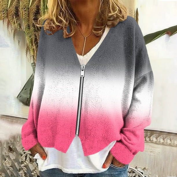 Chaqueta y abrigo informal de manga larga sin capucha para mujer, cárdigan cálido de moda con cremallera, chaqueta con cuello en V y manga larga, blusa para mujer
