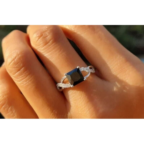 2.5Ct Princess Cut Lab Created Black Diamond Propose Ring In 14k White Gold Plated Sterling Silver